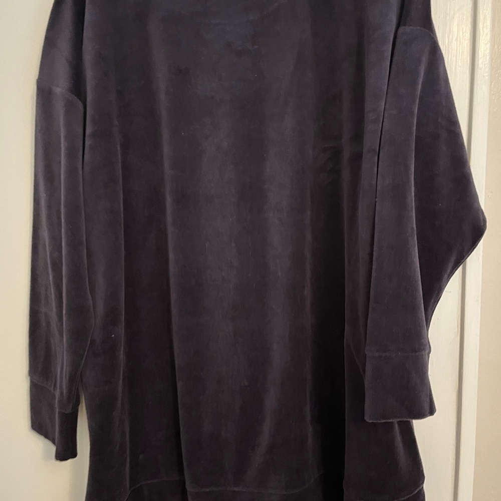 Eileen Fisher Organic Cotton Velour Velvet Tunis Sweatshirt Sweater navy blue l - Picture 4 of 4